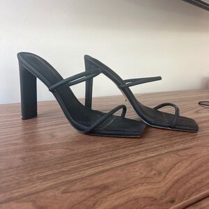 Tony Bianco Black Strappy Square-Toe Block Heel Mules